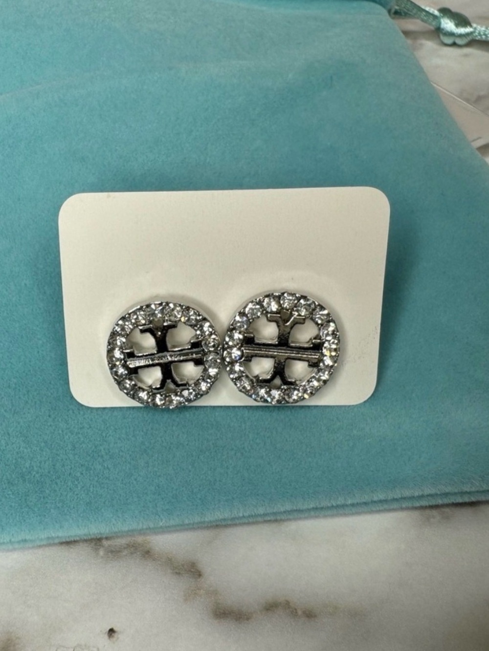 New! Tory Burch-Inspired Silver Reverse T QZ Earring Stud OS